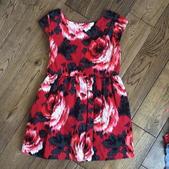 𝅺gap Holiday Red and Black Floral Dress Size 6/7 - Picture 1 of 2